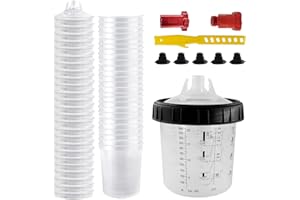 BENTOHKLE Godet de Peinture pour Pistolet Pulvérisateur, 600ML Gobelet de mélange de Peinture avec 20 gobelets et couvercles, 1 gobelet Dur avec Anneau de retenue, 2 Adaptateur pour Pistolets à Peinture