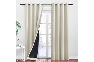 PONY DANCE Cortinas Opacas Termicas Aislantes Frio y Calor Cortinas Dormitorio 2 Piezas 140x245 CM Cortinas 100% Blackout con Ojales Cortinas Dobles Opacas Ventanas, Beige Claro