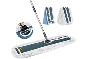 Myiosus 105CM Balai Serpillère Professionnel, Grande Balai Serpillere en Microfibre, Balais à Plat Industriel avec 2 Coton Tampons pour Nettoyage de Bureau, Garage, Entrepôt, Centre Commercial