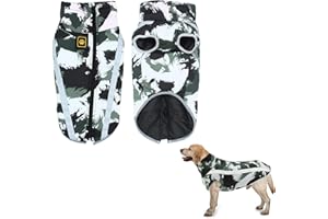 JODSEN 5XL Abrigo Impermeable para Perros Chaquetas de Invierno Abrigo Deporte Chaleco Traje con Arnés de Perro Rayas Reflectantes Cálidos Chaquetas Grande Mediano Prueba de Viento Ropa Traje de Nieve Blanco