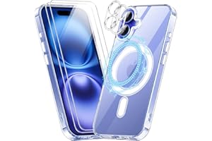 SOGUDE 5 en 1 Magnétique Coque pour iPhone 16 avec 2 Verre Trempé et 2 Caméra Protecteur, Compatible avec MagSafe, Étui Aimantée de Protection Dos PC et Bumper TPU - Transparente