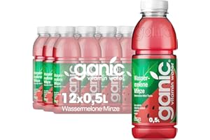‎GANIC ganic Vitamin Water Watermelon Mint - 12 x 0.5L PET Bottles - Vitamin Booster with Sweet Melon & Fresh Mint - 100% Natural, Vegan, Isotonic & Low Calorie - No Preservatives
