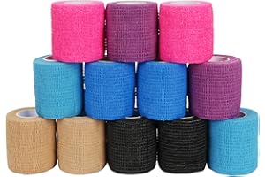 YoniYa 12 Rotoli di Bendaggio Autoadesivo, Bendaggio Coesivo Bendaggio Elastico Animale Medico Primo Soccorso Dita Caviglia Mani Piedi 5cm x 4,5m