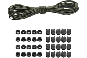 DONDEEN 10m Elastische Gummischnur 3mm Elastische Runde Schnur Elastische Dehnbare Schnur Mit 20Pcs Reißverschluss Pull Cord Lock Cord,20PCS Doppel-Loch Frühling für Rucksack,Schnürsenkel(Dunkelgrün, 3mm*10m)