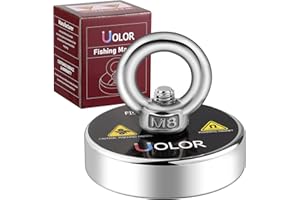 Uolor Aimant Néodyme, 160KG Extrêmement N40 Magnétique Traction Puissant Rond Pêche Aimants Idéale pour Pêche À L'aimant et Chasse Au Trésor - Diamètre 60mm Epaisseur 15mm