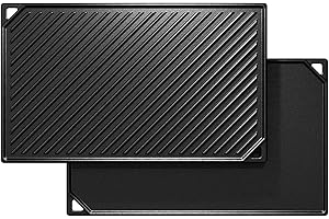 GFTIME Piastre in ghisa, 41,8 x 24 cm, per forno, fornello e grill, griglia per cottura e grill 2 in 1 reversibili