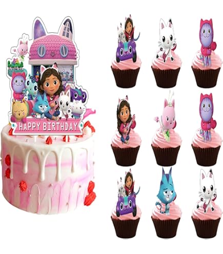 Topper Gâteau Chat - Décoration Anniversaire Thème Chat | En Papier Cartonné, Cure-dents | Non Comestible, Réutilisable
