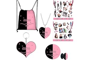 TULUFANSKRR Blackpink Coffret cadeau pour fans clignotants Noir/rose merch kpop sac à dos, porte-clés autocollant support de téléphone portable