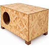 Reyo B&uuml;y&uuml;k Boy Kedi Evi, Sokak Hayvanları İ&ccedil;in Kedi Yuvası, Ahşap Kedi Kul&uuml;besi Yağmura ve Soğuğa Dayanıklı OSB 60x40x30 cm C