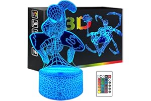 AOUGO Spider Character Toys LED Night Light for Kids, Superhero 3D Illusion Lamp 2 Style with Smart Touch 7 Colors & Remote 16 Colors Changing Dimmable Table Lamp for Boys Girls Birthday Gifts