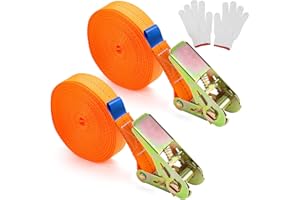 BANTI Sangle à Cliquet 10m Sangle d'Arrimage Robustes Sangles de Serrage en Polyester pour Transport de matériel, Moto Voiture déménagement Bagage et Camping 2 Pcs Orange