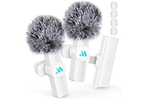 Leettus Lavalier Microfon Wireless, Lavalier Mikrofon Kabellos für iPhone, Plug-Play Mini Microphone für Videoaufzeichnung, Live-Streaming, YouTube, TikTok, Vlog, Interview, (2 Stücke Weiß)
