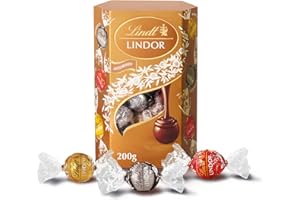Lindt LINDOR Praline di Cioccolato al Latte, Fondente, Bianco, 16 Cioccolatini Assortiti, in confezione 200g