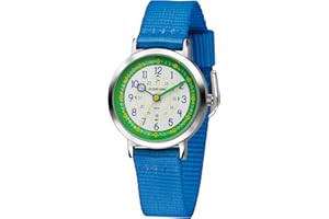JACQUES FAREL Happy Learning Kinder-Armbanduhr Lernuhr Jungen Analog Quarz Metall Textilband KOP 03