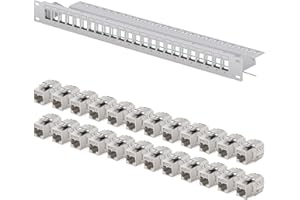 hb-digital Patchpanel 24 Port 1HE Netzwerk Patchfeld mit 24x CAT 7 Keystone Modulen RJ45 Buchsen für Ethernet LAN Kabel 10 Gbit geeignet 19 Zoll Rackmontage Netzwerkschrank - Hellgrau