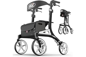 VOCIC Deambulateur pliable léger,Déambulateurs à roues et rollators avec siège,Dossier réglable en profondeur et en hauteur,Déambulateur en aluminium d interieur à l'exterieur,Noir