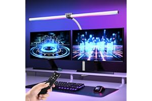 vatato Doppelkopf LED Schreibtischlampe mit RGB,Dimmbar 24W Schreibtischleuchte mit Fernbedienungen, Klemmbar Tageslichtlampe mit Stufenlose Dimmung&Farb,Büro Tischlampe für Home&office (Weiß)