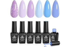‎BEETLES GEL POLISH Beetles Gel Nail Polish Set, 6 Colours Glitter Sky Blue Purple Gel Polish Set Lavender Violet Soak Off UV LED Manicure DIY Nail Home