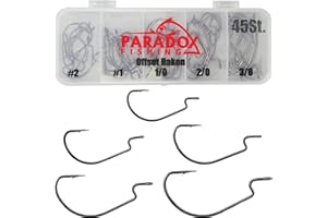 ‎PARADOX FISHING Paradox Fishing Premium Offset Haken Set - 45 Stück, je 9X #2#1, 1/0, 2/0, 3/0 - Dropshot & Cheburashka Haken