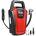 Voroly Portable Car Air Compressor Tyre Inflator 12V DC Car Pump with Auto Cut Off Digital Pressure Gauge Bright Emergency Flashlight for Auto Truck Bicycle Ball (RED)