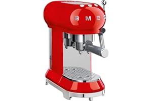 Smeg, Macchina da Caffè Espresso Manuale ECF01RDEU, Cappuccino System, Thermoblock, Alloggiamento Tazze Grandi e Funzione Caffè Doppio, Serbatoio Acqua da 1 L, Dimensioni Compatte, 1350W, Rosso