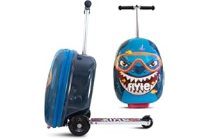 Flyte Składana walizka-samochód na kółkach dla dzieci - Stormy Rekin, twarda obudowa, możliwość jazdy na kółkach, 2 w 1, 18 cali, pojemność 25 litrów