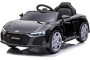 Baroni Home Auto Macchina Elettrica per Bambini Audi R8 Sport, 12V Con MP3, Macchina telecomandata Full Optional, sedile in Eco pelle, porte apribili, Velocità 3-5 km/h, con Telecomando, Nero