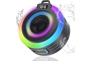 WXQZXO Bluetooth Shower Speaker, Portable Bluetooth Speaker Stereo Sound with Suction Cup/Lanyard, Built-in Mic, IPX7 Waterproof Wireless Speakers Bluetooth 5.4 for Bathroom, Party, Black