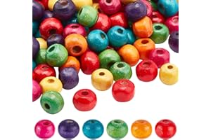 PH PANDAHALL PandaHall 200pcs Perles en Bois Couleur Perles Rondes en Bois Perles Artisanales en Bois Perles d'espacement pour Collier Macramé Guirlande, Couleur melangee, 7x6mm, Trou: 3mm