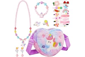 VGMANNTA Unicorno Bambina Regalo Borsetta Bambina Gioielli Bambina Unicorn Bracciale Orecchini Collana Set Accessori per Capelli Mollette per Capelli Regalo Bambina 4-8 anni Giochi Bambina-Viola03B