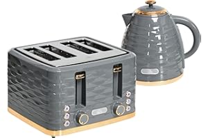 HOMCOM Kettle and Toaster Sets, 3000W 1.7L Rapid Boil Kettle & 4 Slice Toaster with 7 Browning Controls, Defrost, Reheat and Crumb Tray, UK Otter Thermostat, Grey