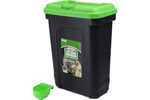 DIVCHI 30L Pet Food Storage Container Flip Top Locking System With Integrated Scoop Plastic Birds Airtight Pet Dog Cat Animal Dry Food 15 KG Dispenser Bin Green
