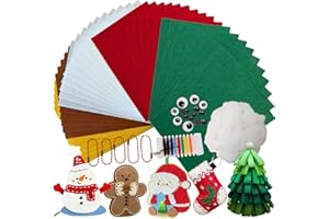 HANCHENG 40 PCS Christmas Felt Fabric,5 Colours Felt Sheets with 50g Stuffing,5 Ball Chain,16 Googly Eyes,Needle and Thread,1mm Thick Nonwoven 20 x 30 cm,Fabric for Sewing and DIY Crafts (Christmas Series)