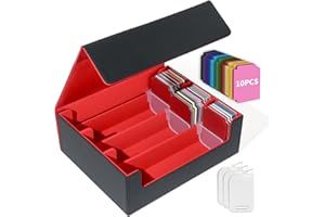 Matlarn Boîte Rangement Carte, Boite à Cartes pour de 2300+ Cartes, Magnétique Cuir Card Box Avec 10 Séparateurs Colorés et 3 Clips de Clôture, MTG Deck Boxs pour TCG CCG Yugioh, Rouge