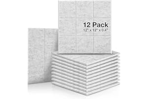FSTOP LABS Set di 12 Pannelli di Assorbimento Acustico, 1 x 30,5 x 30,5 cm, Colore Grigio Chiaro, Isolamento Acustico Acustico Pannelli Smussati con Bordi Smussati,Acustico Utilizzato in Casa e Ufficio
