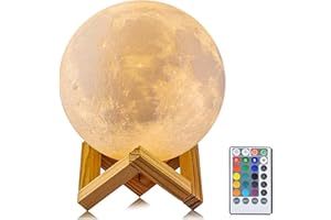 Moon Lamp, Xndryan 15CM Timing Moonlight 16 Colors 3D Moon Lamp with Remote & Touch Control, Rechargeable LED Night Light Lamp for Bedroom Decor, Gifts for Her Him Kids