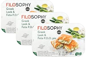 QUBROS Filosophy Filo Vegan Pie, Traditional Greek Origin Frozen, 10 Flavours Available, Freshest Ingredients Ready to Bake and Eat (Greek Leek & FETA Pie 550g, 3 Pack)