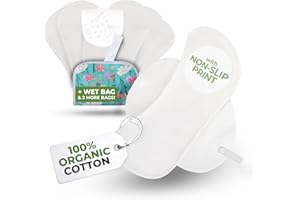 NATISSY Premium salvaslip reutilizables antideslizantes en algodón orgánico para flujo blanco (M, 7 uds); lavables a alta T°, 100% transpirables, salvaslip de tela cómoda, protección femenina diaria (sin PUL)