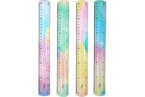 KHDULQ 4 Pcs Regla Plástica De 30 Cm De Largo, Regla De Degradado De Color, Reglas Flexibles,Con División En Pulgadas Y Centímetros, Adecuada Para Oficina, Escuela, Hogar
