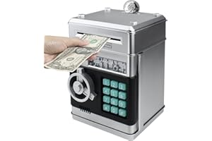 HUSAN Hucha electrónica para niños con código electrónico de cerditos, Mini cajero electrónico para Monedas ATM, Caja de Monedas, Juguete Divertido Regalo (Plata-)