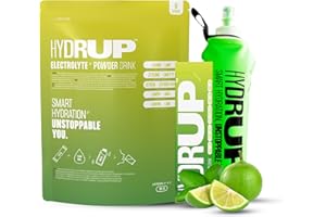 HYDRUP - Elettroliti Senza Zucchero in Polvere 1733 mg + Bottiglia Mescolatrice - Idratazione con Vitamine B e C - Gusto Limone e Lime - 6 Bustine da 14 Grammi - Senza Glutine e Senza Lattosio
