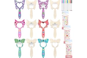 TOPJOWGA 23 Pièces Miroir de Princesse en Bois, Bricolage Miroir Papillon en Bois, Miroir en Bois de Bricolage, Miroirs Papillon en Bois Loisirs Creatif Activites Manuelles en Bois pour DIY Peinture