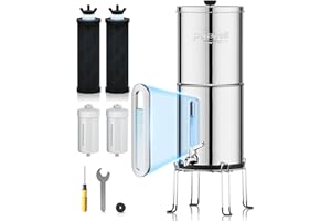 Purewell - Système d'ultrafiltration par Gravité à 8 étapes, Certifié EU 98/37/EC, Système de Comptoir en acier Inoxydable 304 avec 4 Filtres et Supports, Réduit les TDS et le Chlore 5,7 Litres