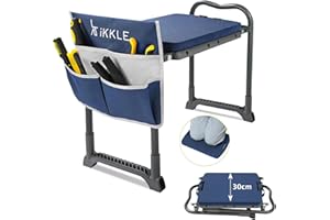 ikkle Garden Stool Kneeler and Seat Heavy Duty, Upgraded Folding Gardening Bench with Thicker Wider Detachable Kneeling Pad and Tool Store Pouches, Great Gift for Seniors - Blue (Patented)