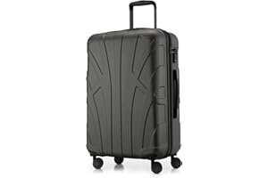 Suitline - Hartschalen-Koffer mittelgroß mit Dehnfuge Check-In Gepäck Trolley erweiterbar Rollkoffer Reisekoffer, größe M, 4 Rollen, TSA, 66 cm, 100% ABS, Farbe:Graphit