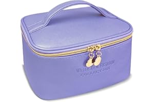 White Ze Borsa per il trucco, per cosmetici da viaggio, impermeabile, Beauty case portatile in morbida pelle PU, Grande Borsa da Toilette per stoccaggio spazzole da donna (Blu)