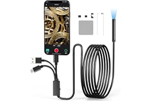UXEN Endoscope Inspection Camera - USB Endoscope Camera Flexible Rigid Snake Camera with 6 LED Lights, 8mm IP67 Waterproof Tube Sink Pipe Drain Camera for iOS/Android Phone, iPad, Window, 9.84FT