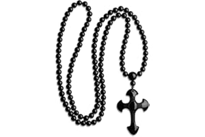 COAI Collar Rosario Mala 108 Cuentas de Obsidiana 6mm con Colgante Cruz para Hombre