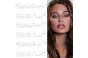 AOZUO 6 hojas autoadhesivas con purpurina para la cara, pegatinas de pecas, tatuajes flash, pegatinas para la cara para niñas y mujeres jóvenes para vacaciones, carnaval, fiesta, festivales (plata-B)