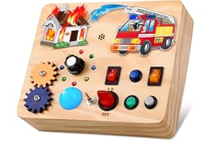 ARANEE Montessori Busy Board Activity Board per età 1 2 3 Bambino Legno LED Giocattoli - Antincendio Tema Educativo Giocattoli per Neonati E Bambini Piccoli (Antincendio Busy Board)